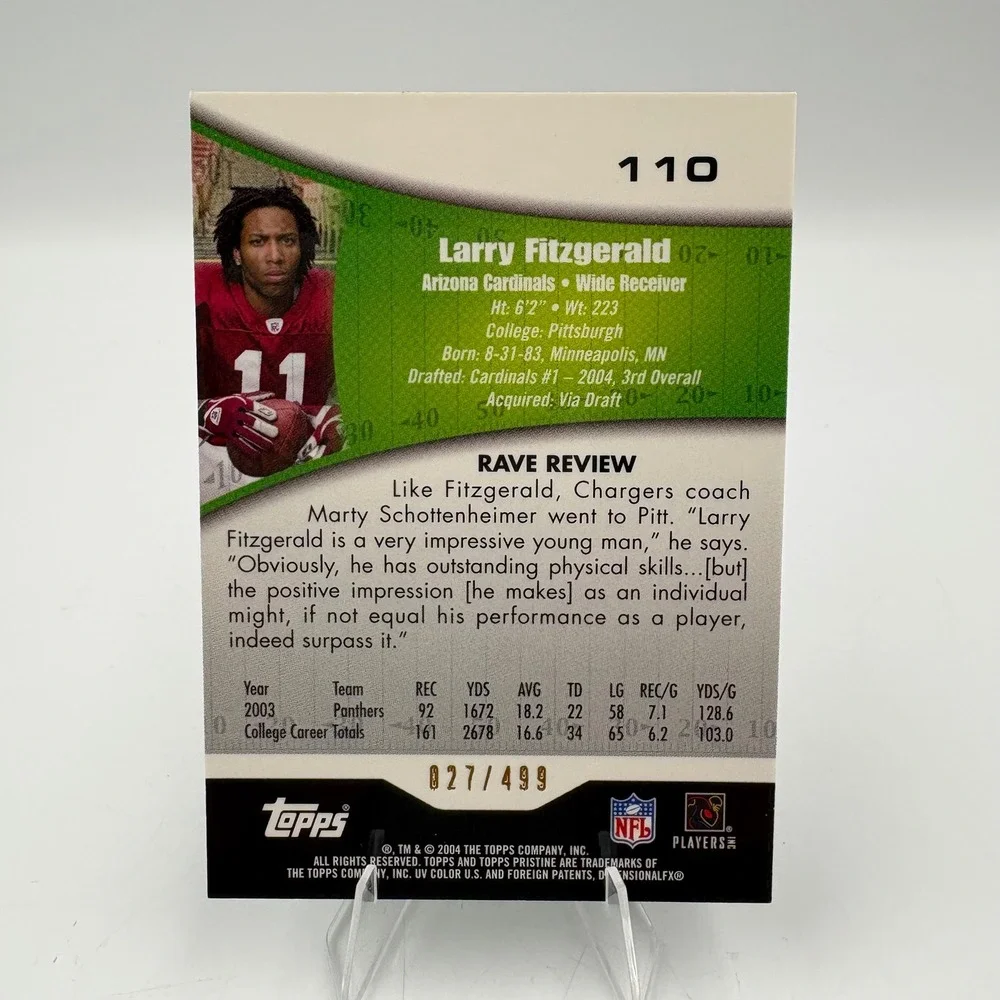Topps Larry Fitzgerald Football Card (RC) Excellent 2004 Pristine 027/499